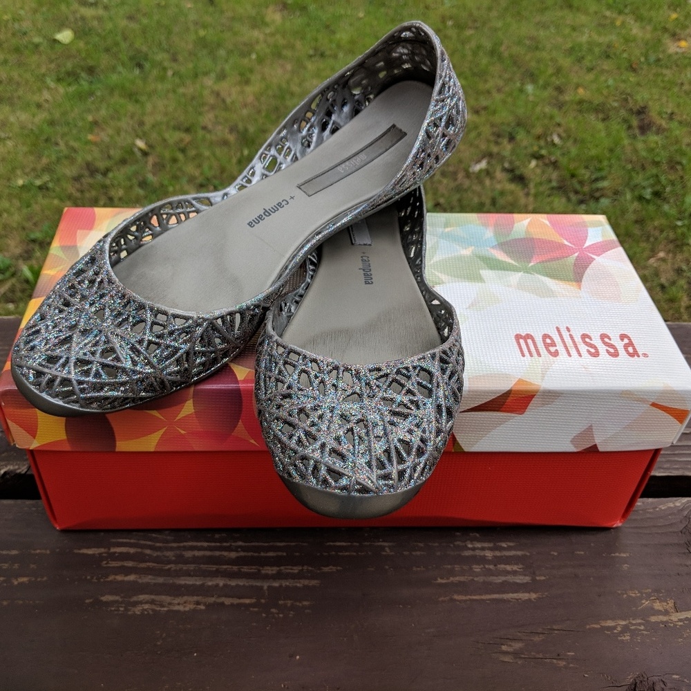 Melissa + Campana rainbow sparkle jellie flats